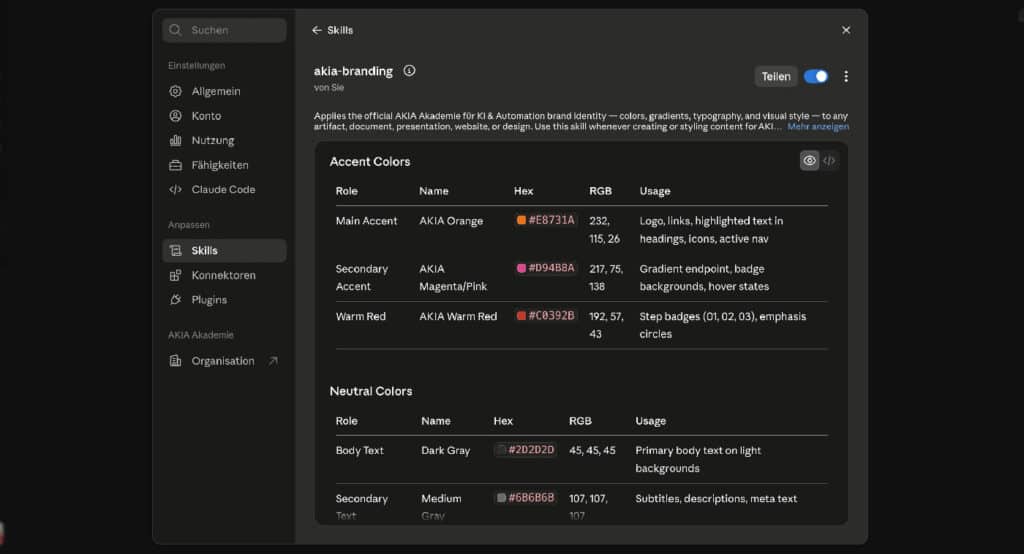 Screenshot - Akia Branding Skill